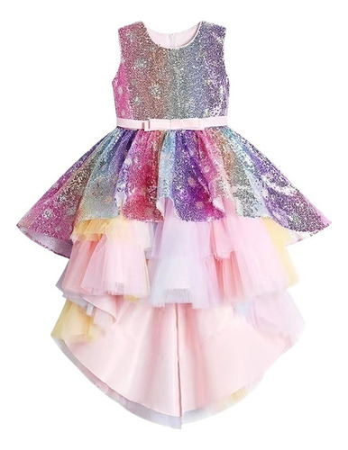 Vestido De Niña Flores Arcoíris Lentejuelas Fiesta Princesas