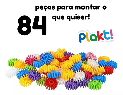 Jogo Plakt Engrenagens Coloridas 84 Peças De Montar Pakitoys