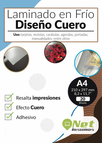 Laminado En Frío Efecto Cuero A4 Pack 20 Hojas