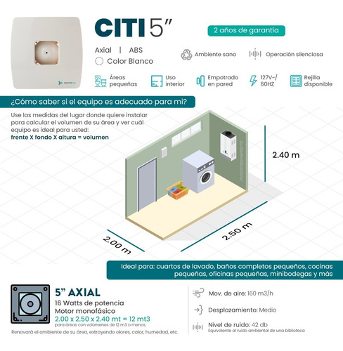 Imagen 2 de 7 de Extractor De Aire Citi 5 Pulgadas Blanco Masterfan