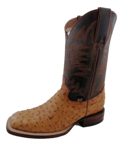 Bota Vaquera De Rodeo Punta Rodeo Clásica Para Hombre Marca Justin Color Bay Apache De Piel De Avestruz