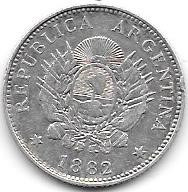 Moneda Plata 20 Centavos Patacon Año 1882 Muy Buena
