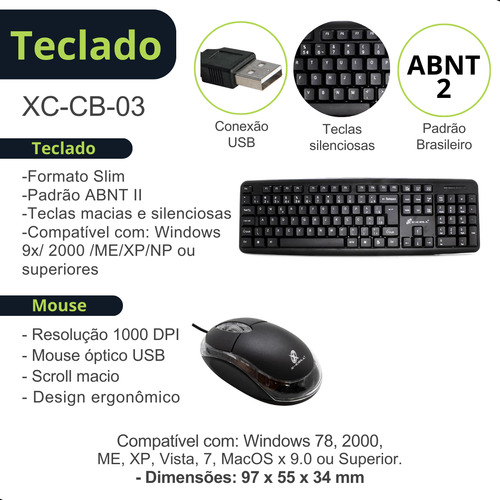 Kit Mouse E Teclado Usb Com Fio Básico Slim Preto Escritório