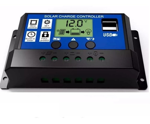 Controlador Carga Painel Solar 30a 12e24v Pwm Lcd Regulador