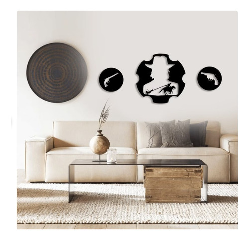 Set 3 Cuadro Decorativo Wester Vaquero Cawboys En Madera