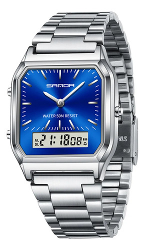 Reloj Digital Led De Doble Pantalla Sanda 747 De Acero Inoxi