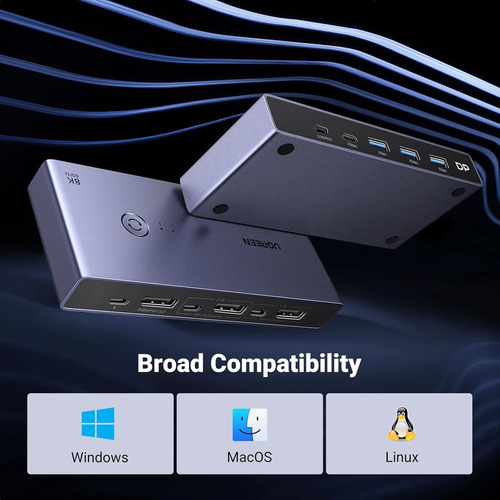 Conmutador Ugreen Kvm Displayport 8k 2 A 1 4 Puertos Usb 3.0
