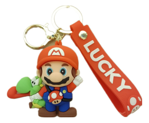 Llavero Mario Bros Con Yoshi Honguito De Silicona Azul