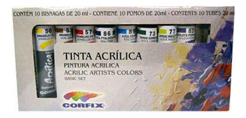 Estojo Tinta Acrílica Corfix 10 Cores 20ml