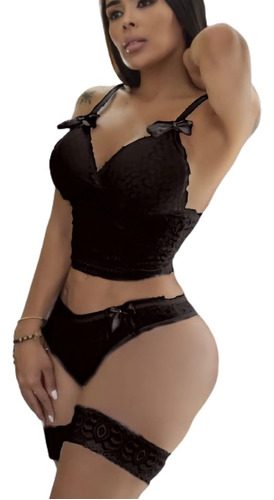 Conjunto Cachetero Bralete De Encaje Mujer + Ligas