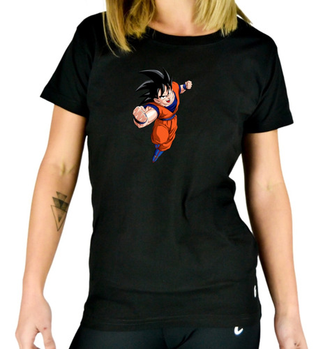 Remera Mujer Negra Personalizada Goku Dragon Ball Z