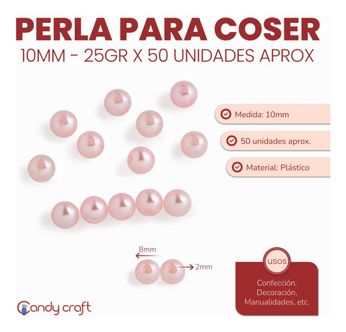 Perlas Para Coser 10mm X50u 25g Plásticas Cuentas Mostacilla