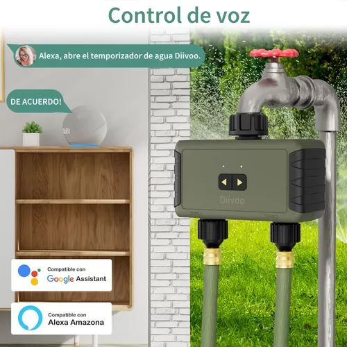 Programador Riego WiFi, Diivoo, 2 Salidas automático, Temporizador de  jardín con retardo por Lluvia, Manual hub WiFi