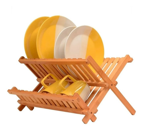 Imagen 2 de 5 de Secaplatos Escurridor Platos Vasos Madera Bambú Cruzado Deco Color Marrón