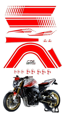 Kit Adesivos Para Yamaha Fz6 Abarth 15074 Cor Vermelho