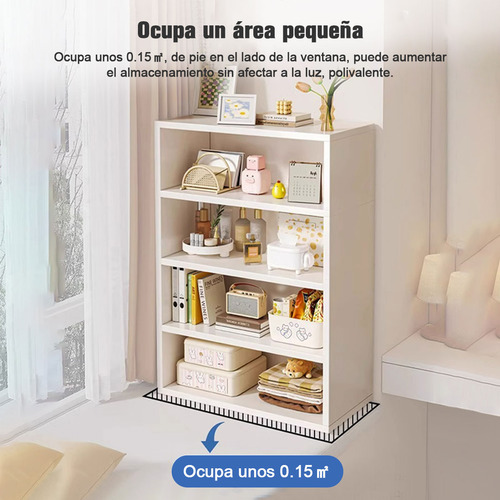 Estante Librero Madera Modernos 4 Capas Para Almacenamiento Blanco