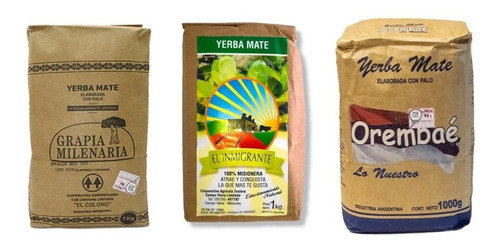 Yerba Mate Grapia Milenaria, El Inmigrante Y Orembaé Pack X3