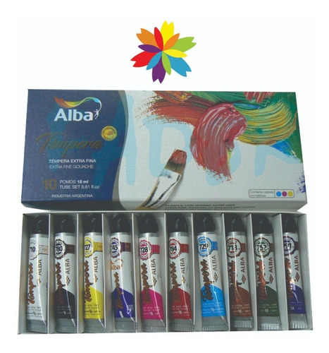 Set Tempera Alba Profesional 10 Pomos X 18 Ml - Barrio Norte