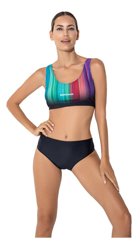 Malla Bikini Deportiva Bianca Mare Top Y Tiro Alto Sublimada