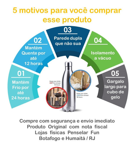 Imagem 5 de 10 de Garrafa Térmica Inox Squeeze 500ml Parede Dupla Gelada 24h
