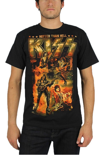 Camiseta Kiss Hotter Than Hell Band Ten Negro