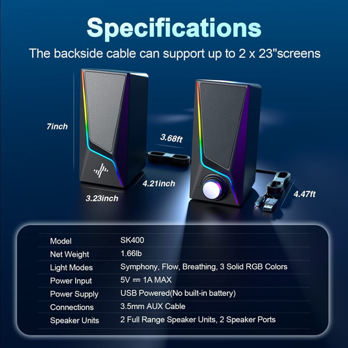 Altavoces Para Computadora, Altavoces Rgb Para Pc Con 6 Modo