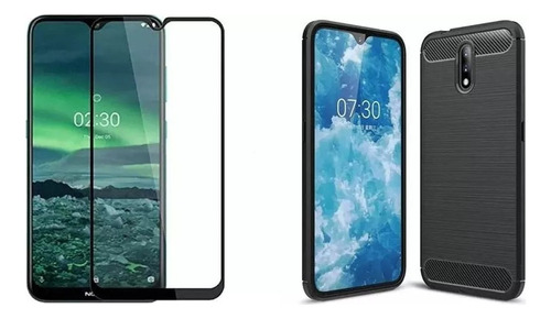 Funda Fibra De Carbono + Templado Compatible Con Nokia 2.3