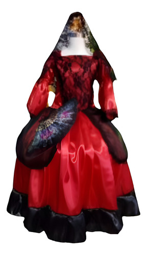 Disfraz Patrio Vestido Dama Antigua Rojo 2 Completo Rojo 10