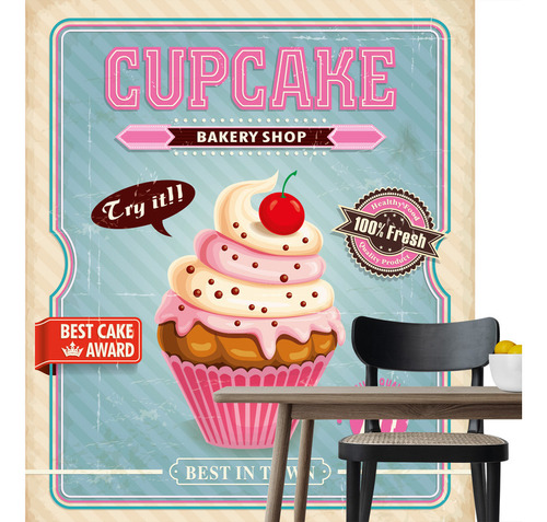 Vinil Adhesivo Tapiz Restaurante Postre Pastel Cupcake Rosa