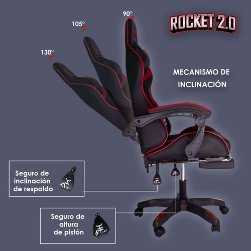 Imagen 2 de 6 de Silla Gamer Reclinable Ergonomica Ajustable Reposa Pies