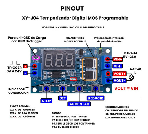 Xy-j04 Temporizador Digital Mos Programable 5 A 30v