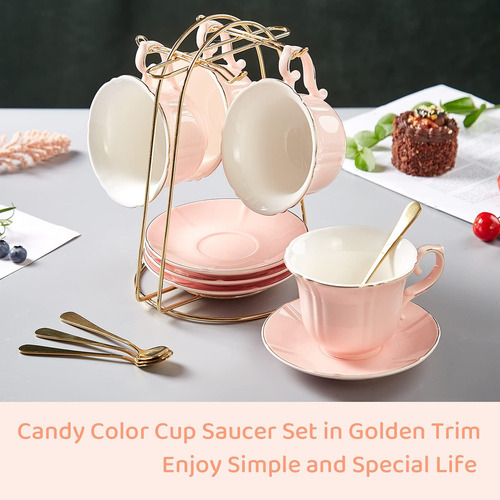 Conjunto De Tazas De Té Y Platillos De Dujust De 4 (8 Oz), T