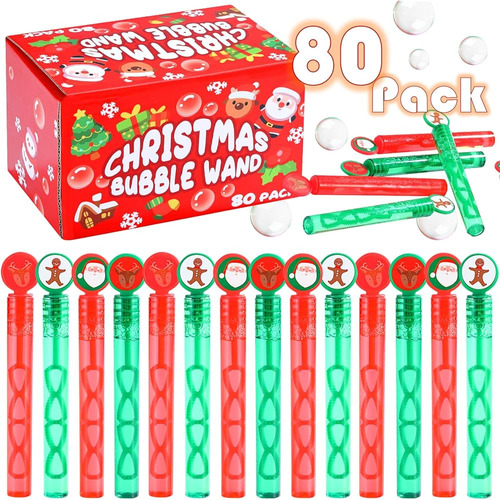 80 Pcs Varitas De Burbujas Navideñas, Mini Favores De Fiesta