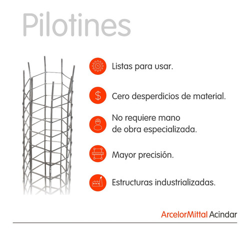 Pilote Hierro Fundación Diam 200mm Arm 6x8 Largo 3m Acindar
