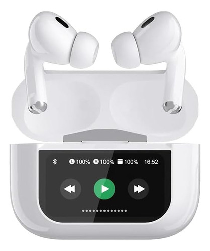 Audífonos Manos Libres Deportivos In-ear Bluetooth Inalámbricos Kespu R9 Blanco Brillante Con Cancelación De Ruido Anc, Micrófono Y Smart Pantalla Táctil Multicolor