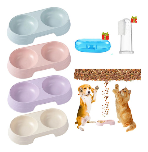 Juego De 4 Platos Dobles Para Mascotas (cachorro Y Gatos)