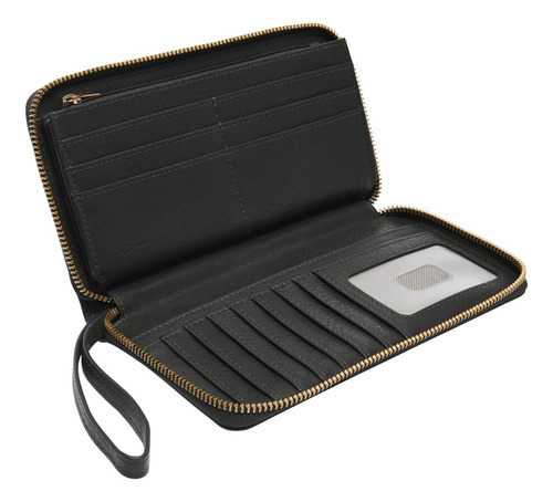 Cartera Clutch Mujer Fossil Sl7878g001 Liza De Piel Negro Diseño de la tela Liso