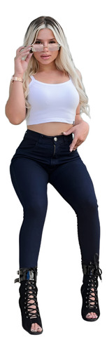 Jean Mujer Elastizado Denim Liso Chupin Calce Perfecto Liso