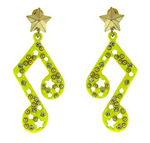 Rhinestone, Bead, And Cut Out Accented Neon Yellow Music The