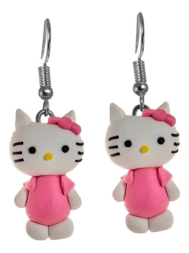 Aretes De Hola Gato Rosa - Hechos A Mano