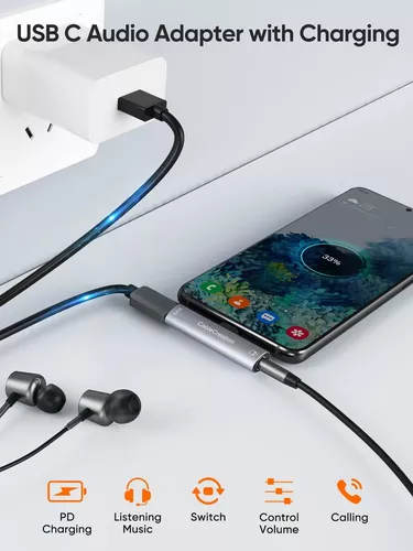  CableCreation Adaptador USB C a auriculares y cargador de 0.138  in, 2 en 1 tipo C a audio de alta resolución de 0.138 in con carga rápida  PD, compatible con iPhone