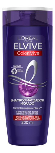 L'Oréal Paris Shampoo Morado Matizador Elvive Purple Color Vive, 200ml - Neutraliza los tonos naranjas y amarillos, ideal para cabello castaño con luces, rubio o platinado