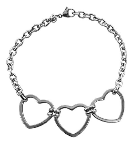 Pulsera Tres Corazones Grandes Calados 22cm Acero Qui C:77 