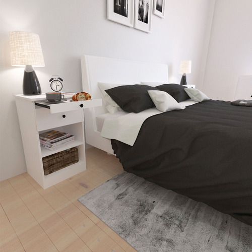 Mesa De Luz Blanca Con Desayunador Centro Estant