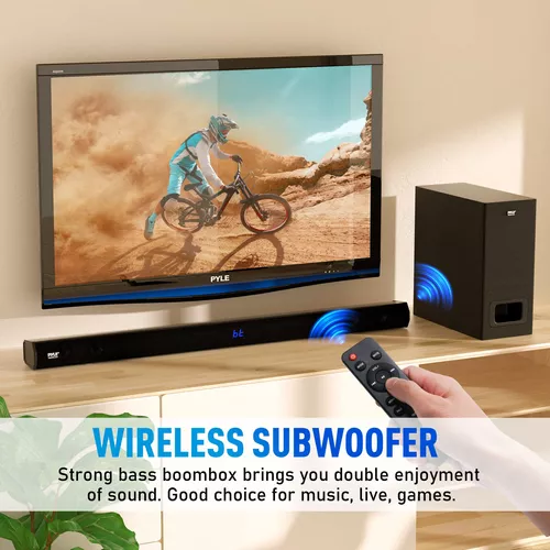 Pyle Barra de sonido para TV con sonido envolvente, barra de sonido  inalámbrica compatible con Bluetooth para TV con altavoz de subwoofer  integrado