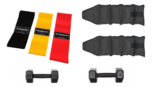 Kit Bandas Circulares Para Gluteos + Tobilleras + Mancuernas