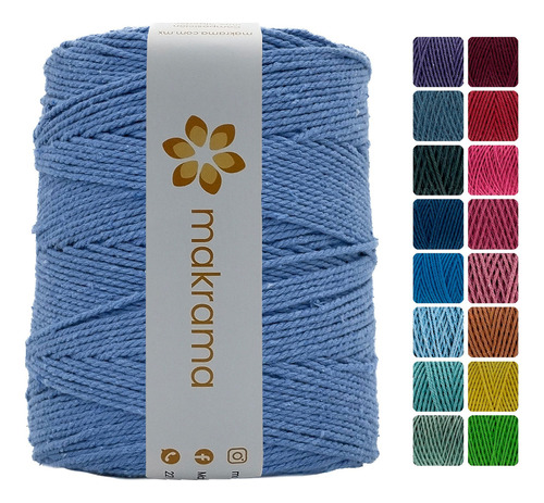 Makrama Cuerda Cordón De Algodón Para Macramé 2mm 1kg Colore Color Azul Plumbago