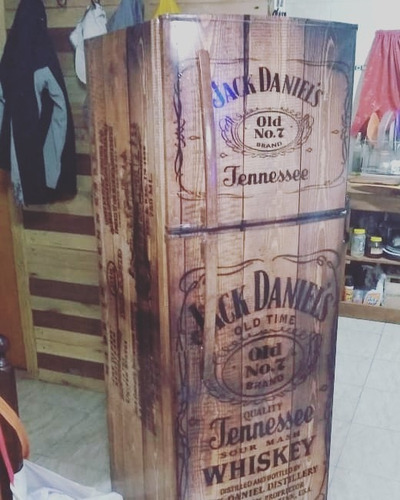 Vinilo Heladera  Jack Daniels Textura Madera. 