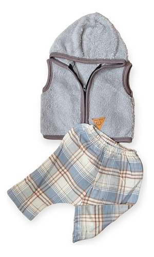 Chaleco Polar Con Capucha Más Pantalón De Pilu Conjunto Bebe