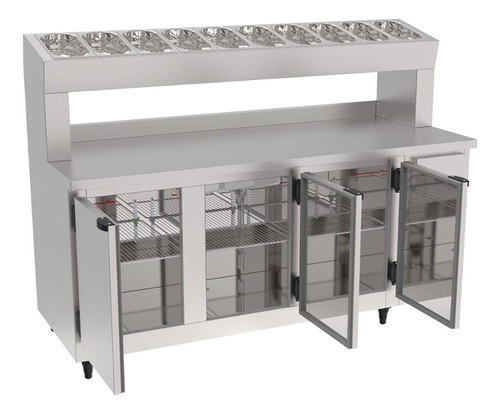 Balcão Condimentador 3 Portas 1,85m Inox Kbscc-185d Kofisa 220v